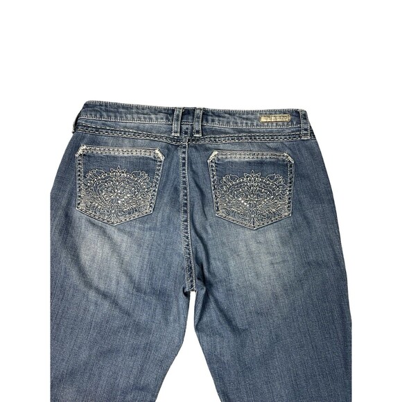 Wrangler Rock 47 Jeans Women's 34x35 Blue Bootcut Low Rise Embellished Cowgirl - Picture 8 of 10